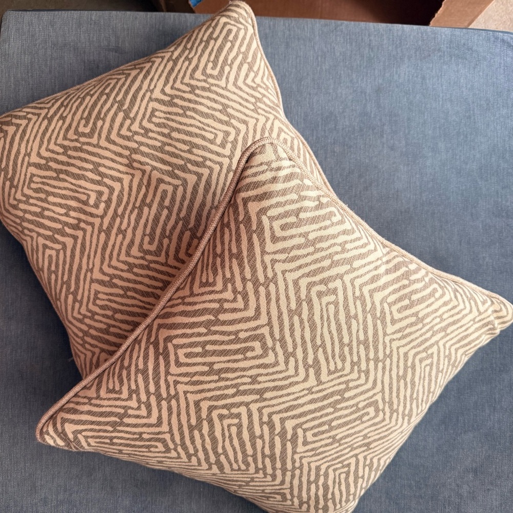 Designer Neutral Geometric Pattern Throw Pillow Pair - Beige and Taupe